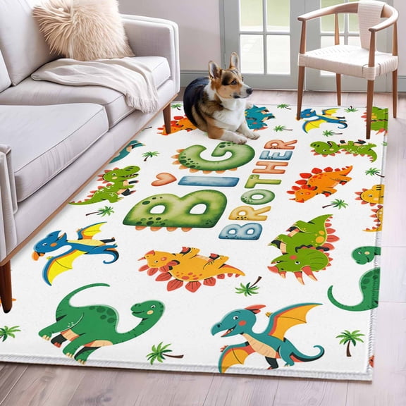 Cartoon Dinosaurs Kitchen Runner Rug 2.7x5 Washable Runners for Hallway Non Slip Funny Dino Cute Boys Girls Children Large Area Rug Indoor Floor Carpet for Bathroom Laundry Entryway Bedroom