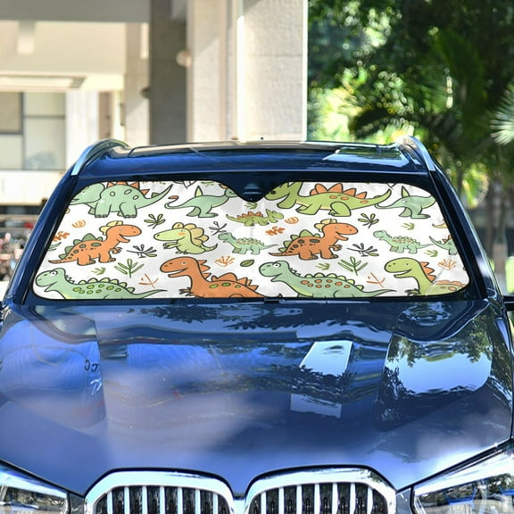 Cartoon Dinosaurs Leaves Automotive Front Car Windshield Sun Shade Reflector Foldable for Front Fit for Cars Truck SUVs