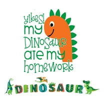 Cartoon Dinosaurs Lettering Wall Art DesignWall Decal Decoration My Dinosaurs ate my Homework Joyful Cartoon Cartoon Animals Decorating Ideas for Child's Bedroom Size: 10 In(W) x 9 In(H)