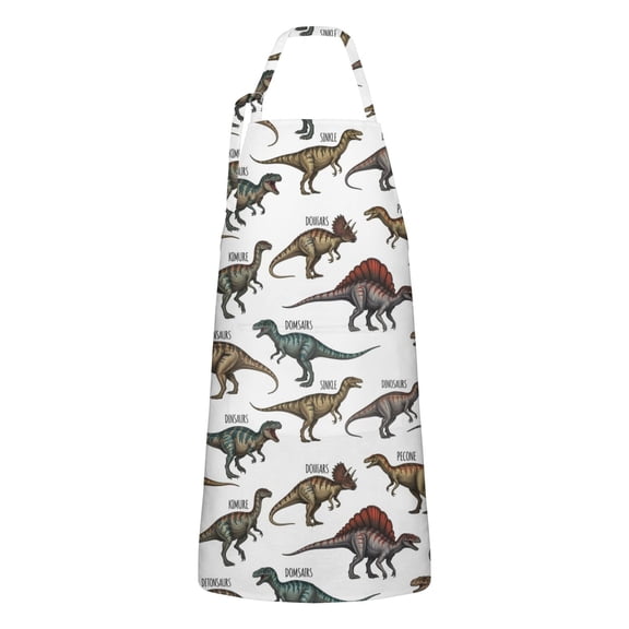 Cartoon Dinosaurs Names Pattern Apron-Garden Aprons for Women with Pockets-Cotton Linen Waterproof Kitchen Cooking Gardening Aprons Adjustable for Kitchen,Cooking,BBQ and Salon 33x27 Inch