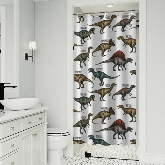 Cartoon Dinosaurs Names Pattern Shower Curtain 36"x72" ,Bathroom Decorative Shower Curtains Set with 12 Hooks,Modern Waterproof Washable Shower Curtain