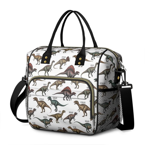Cartoon Dinosaurs Names Pattern Womens Lunch Box for Work,Insulated Large Lunch Bag for Tween and Teen,Loncheras Para Mujer,Leakproof Adult Lunch Bag for Work,Beach,Travel,Picnic,Camping