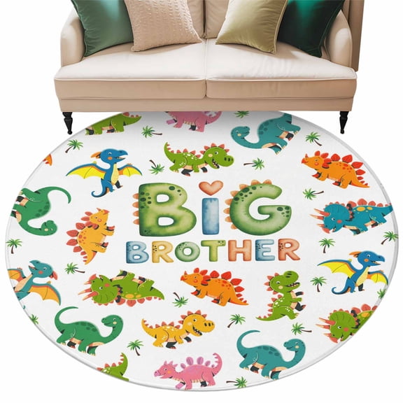 Cartoon Dinosaurs Round Area Rugs Collection 8', Funny Dino Cute Boys Girls Children Non Slip Indoor Circular Throw Runner Rug Floor Mat Carpet for Living Room Dining Table Bedroom Nursery