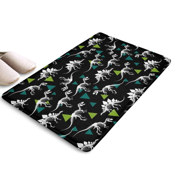 Cartoon Dinosaurs Skeletons Triangles Flannel Non Slip Door Rugs,Washable Door Mats Indoor,Decorative Door Mats,Dirt-Resistant and Absorbent Doormat for Entrance,Bedroom,Kitchen,Bathroom,23.5"x16"