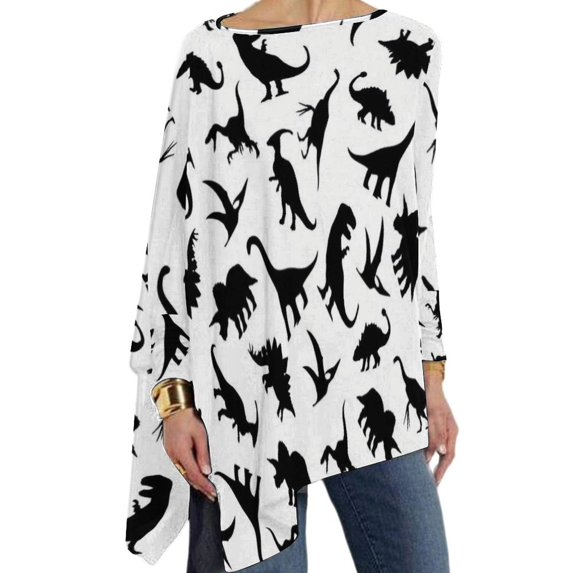 Cartoon Dinosaurs T Shirt Animal Print Modern Long-Sleeve T-Shirts Female Casual Tee Shirt Oversize Custom Tees