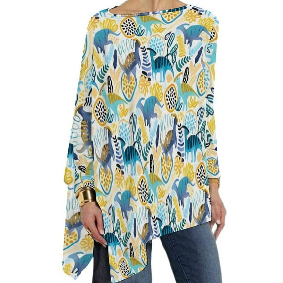 Cartoon Dinosaurs T Shirt Animal Print Modern Long-Sleeve T-Shirts Female Casual Tee Shirt Oversize Custom Tees