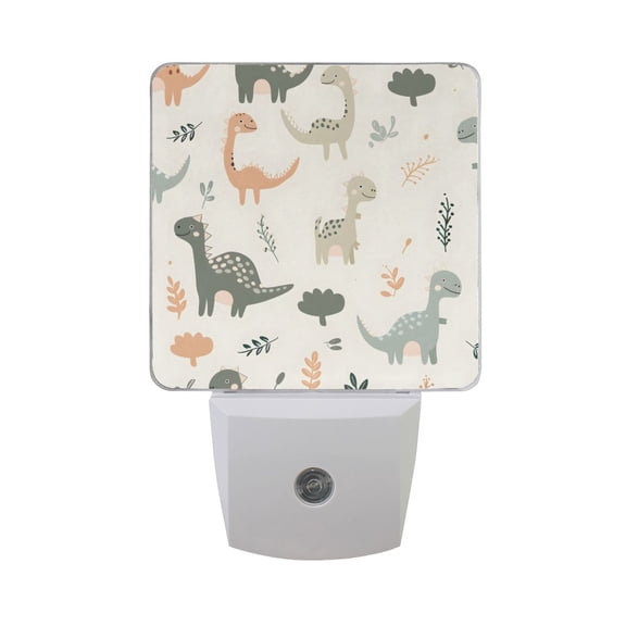 Cartoon Dinosaurs and Leaves Night Light 2 Pack LED Nightlight Plug into Wall Dusk to Dawn Sensor Soft White
