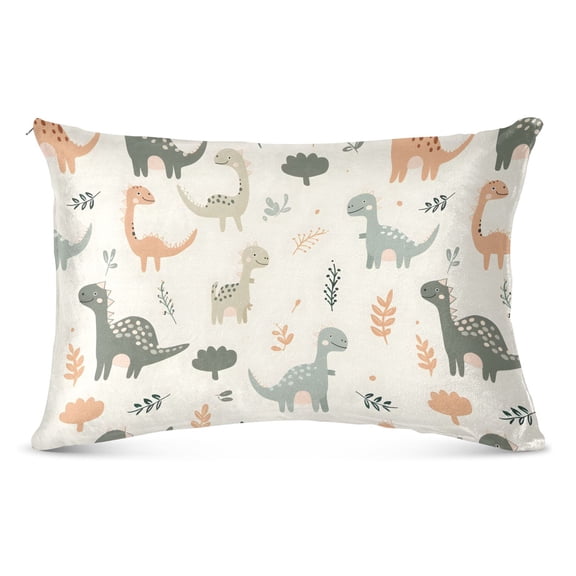 Cartoon Dinosaurs and Leaves Plush Pillow Cases Queen Size Ultra Soft Warm Pillowcases with Zipper 20"x30"