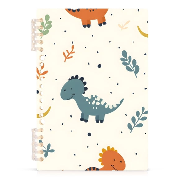 Cartoon Dinosaurs with Leaf Notebooks 1-subject Journal 60 Sheets A5 College Ruled Paper Detachable Ring 8.3"x5.7"