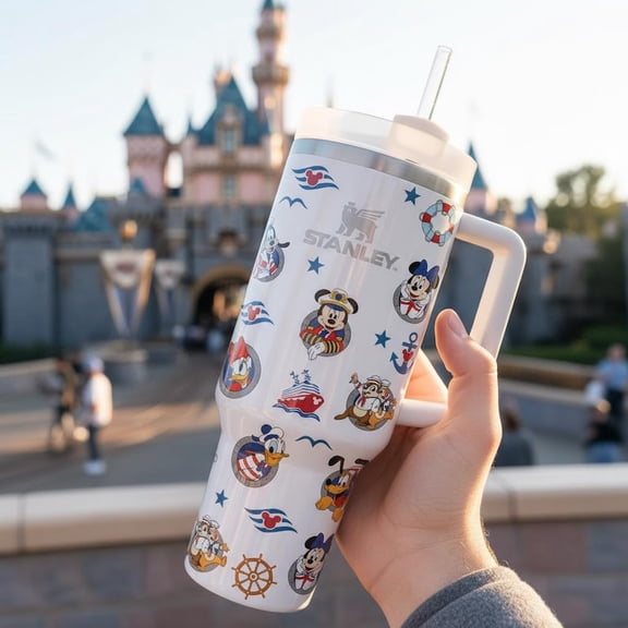 Cartoon Disney Cruise Squad 40oz Tumbler with Handle, Disney Vacation Summer, Family Gift Tumbler