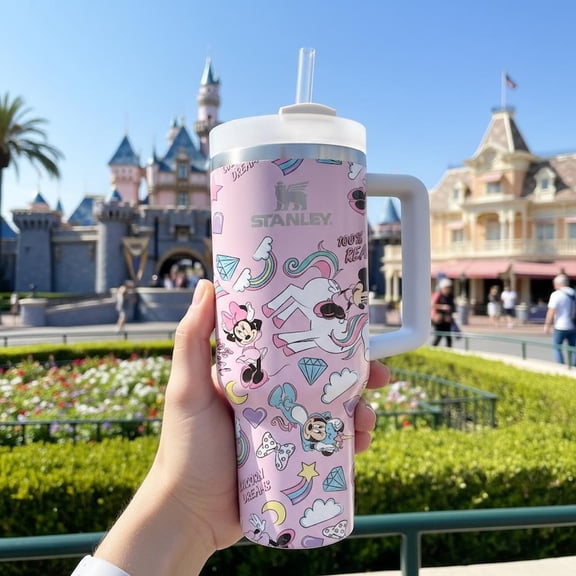 Cartoon Disney Pink 40oz Tumbler with Handle,Mickey Mouse and Friends Tumbler