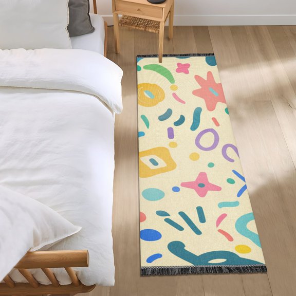 Cartoon Doddle Line Art Bedside Runner Rug 2'x 6' Non Slip Carpet Floor Mat Area Rug