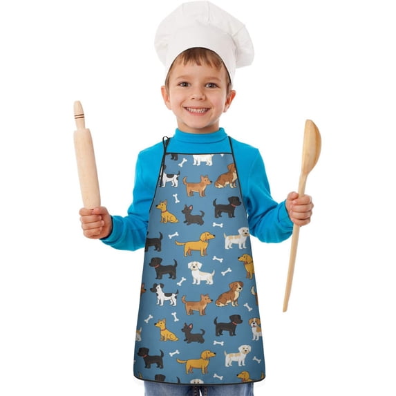 Apron Patern Cartoon Dog Blue Pattern Kids Waterproof Apron, Children's Cooking ...