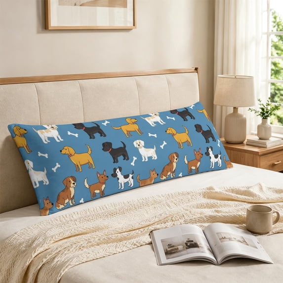 Cartoon Dog Blue Pattern Long Throw Pillow Cover, Throw Body Pillow ...