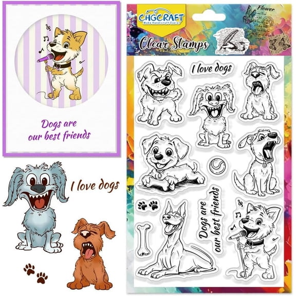 Cartoon Dog Clear Stamps Funny Animal Transparent Stamps Letter Silicone Clear Stamp Seals for DIY Scrapbooking Photo Album Decoration 4.3x6.3 inch