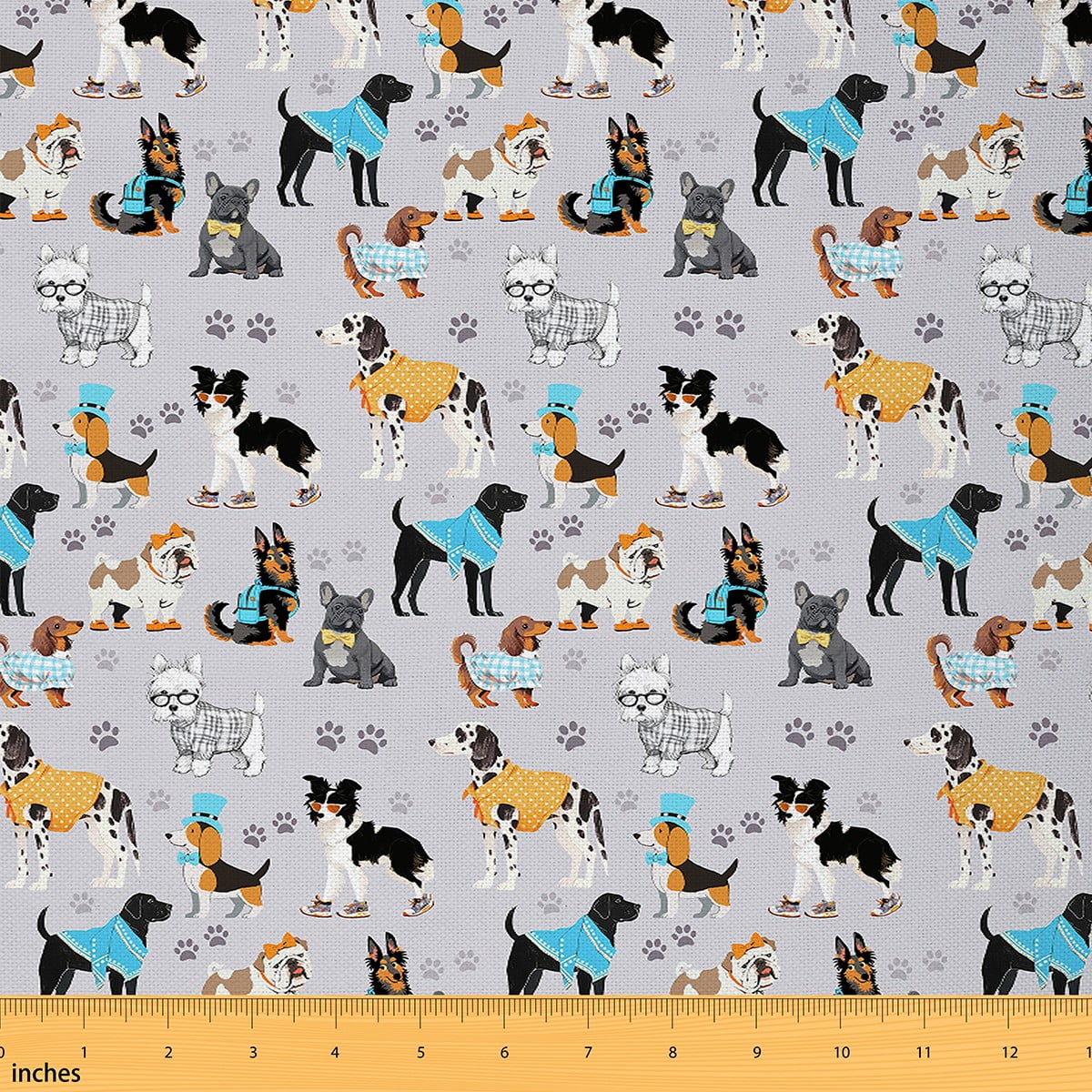 Cartoon Dog Fabric By The Yard,Kids Doodle Puppy Upholstery Fabric,Cute