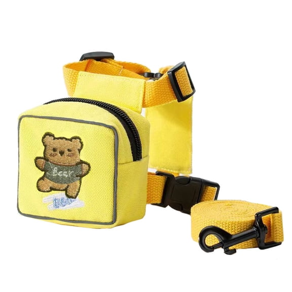 Cartoon Dog Harness with Storage Pocket Adjustable Cloth Pet Walking Harness Matching Leash Set for Outdoor Travel Yellow1 - S