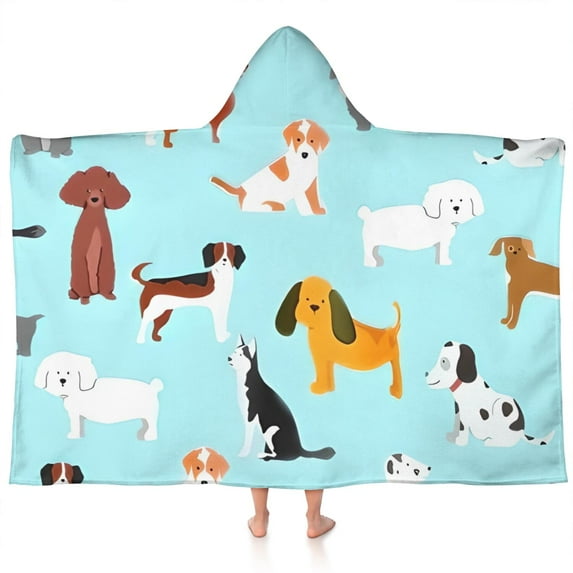 Cartoon Dog Hooded Bath Towel,60"x35" for Ages 3 To 12 Kids, Quick Dry Lightweight Soft Microfiber Hood Beach Towel Cover Up for Kids