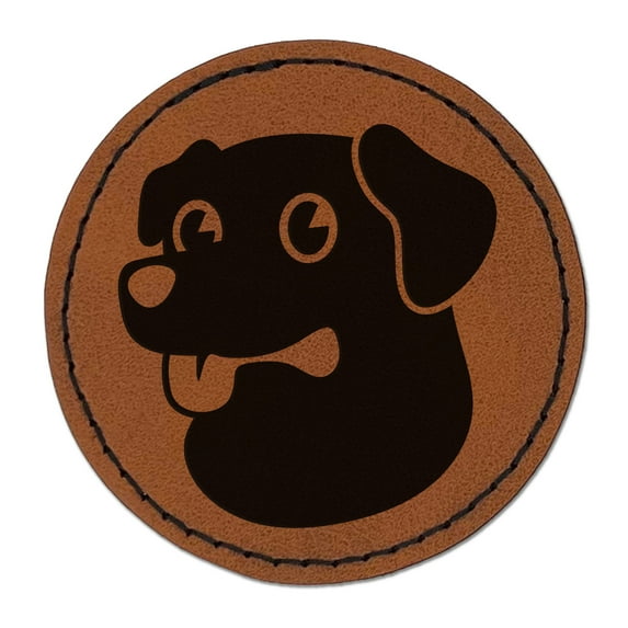 Cartoon Dog Labrador Retriever 2.5" Faux Leather Round Engraved Iron-On Patch - Brown