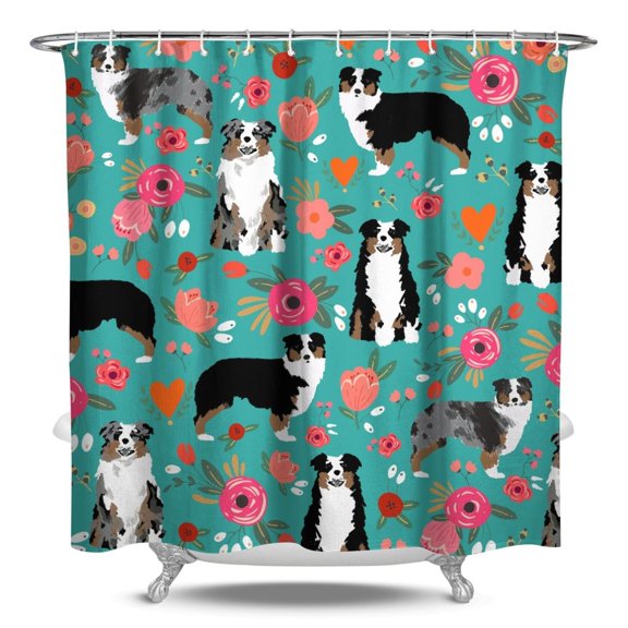 Cartoon Dog Lovers Shower Curtain - Funny Puppy & Abstract Art - Quick Dry Polyester Fabric Bath Curtain