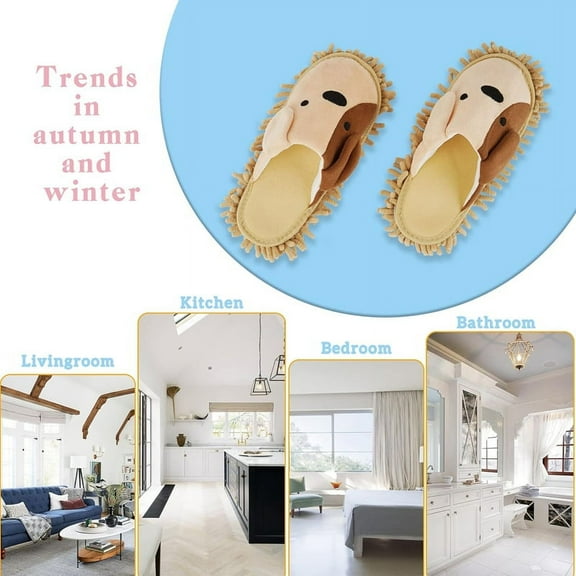 Cartoon Dog Mop Slippers Microfiber Clean Dusting Slippers Detachable Mopping Shoes for Office Home Room Pink,2 x Mopping Shoes,Pink