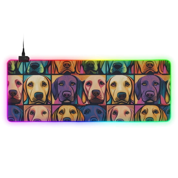 Cartoon Dog Oil Printing RGB Gaming Mouse Pad Large Keyboard Mat Rubber Base 13 Light Modes