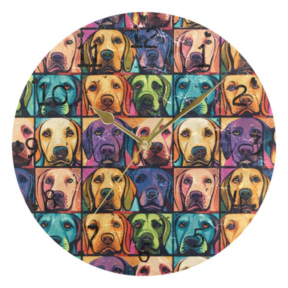 Cartoon Dog Oil Printing Round Wall Clock Silent Battery Operated Home Decor for Living Room Bedroom