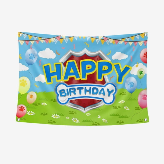 Cartoon Dog Paw Happy Birthday Party Banner Background Backdrop 3.28*4.92FT/100*150CM