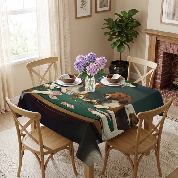 Cartoon Dog Playing Cards Square Tablecloth 54x54 Inch Poker Games Waterproof Polyester Tablecloth for Dining Table, Washable Table Cover for Kitchen Dining Room Wedding Decoration,Stain Resistant