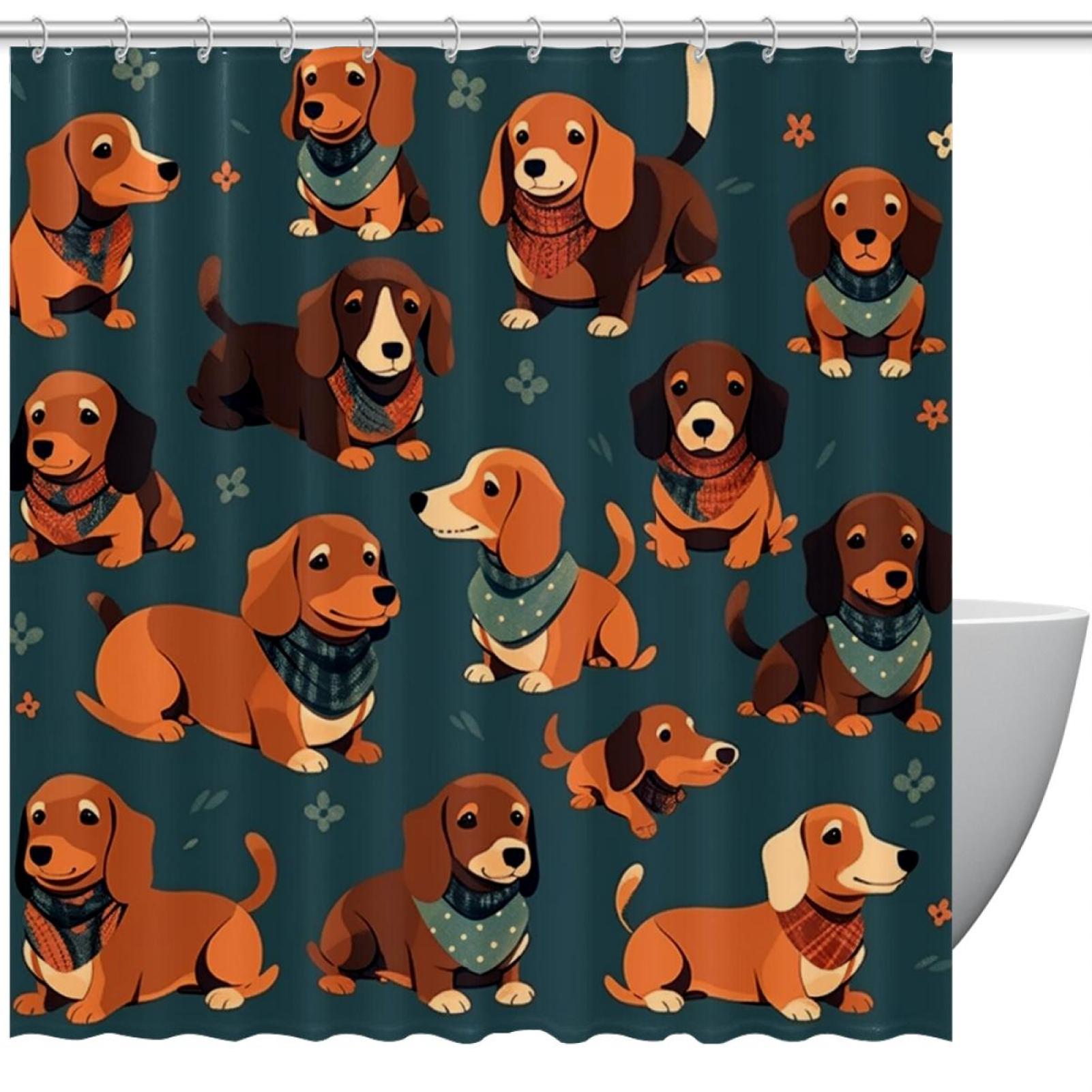 CDIWIDH 4 Pcs Funny Dog Shower Curtain Set - Ocean Theme Kids Bathroom Set With Rug, Toilet Lid Cover, Bath Mat & 12 Hooks