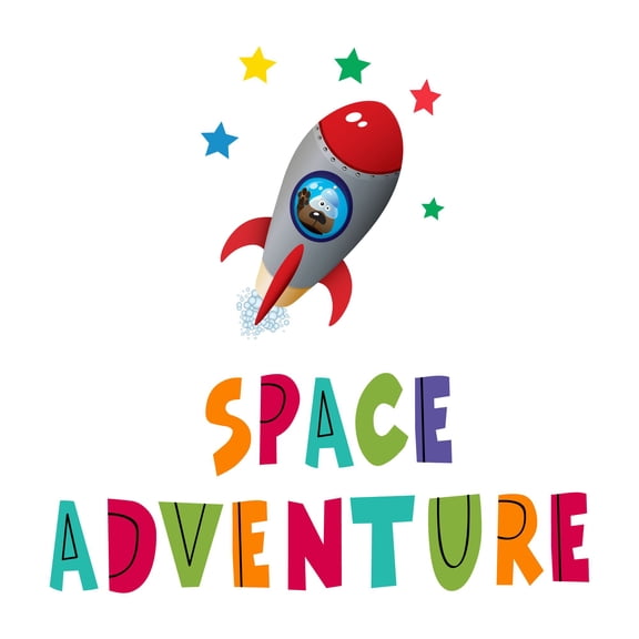 Cartoon Dog Spaceship Adventure Fun Planets ArtWall Decal Decoration Space Adventure Adventurous Space Cartoon Rocket Decorating Ideas for Child's Bedroom Size: 10 In(W) x 10 In(H)