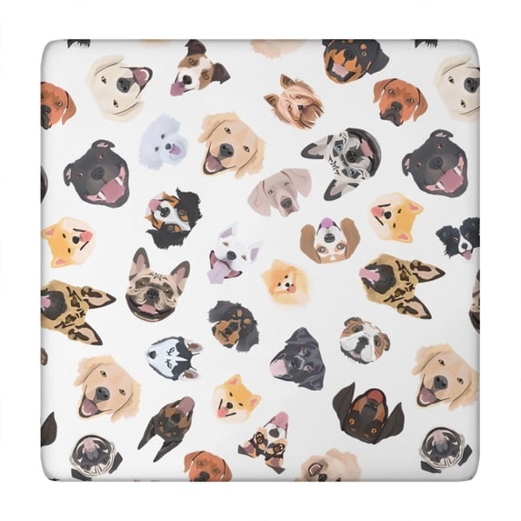 Cartoon Dog Square Fitted Tablecloth with Elastic Edge,Square Table Cover,Washable Elastic Table Cover for Home Kitchen Party Decor 34"x34"