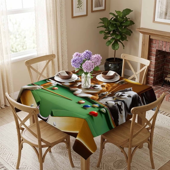 Cartoon Dog Square Tablecloth 54x54 Inch Billiards Game Waterproof Polyester Tablecloth for Dining Table, Washable Table Cover for Kitchen Dining Room Wedding Decoration,Stain Resistant