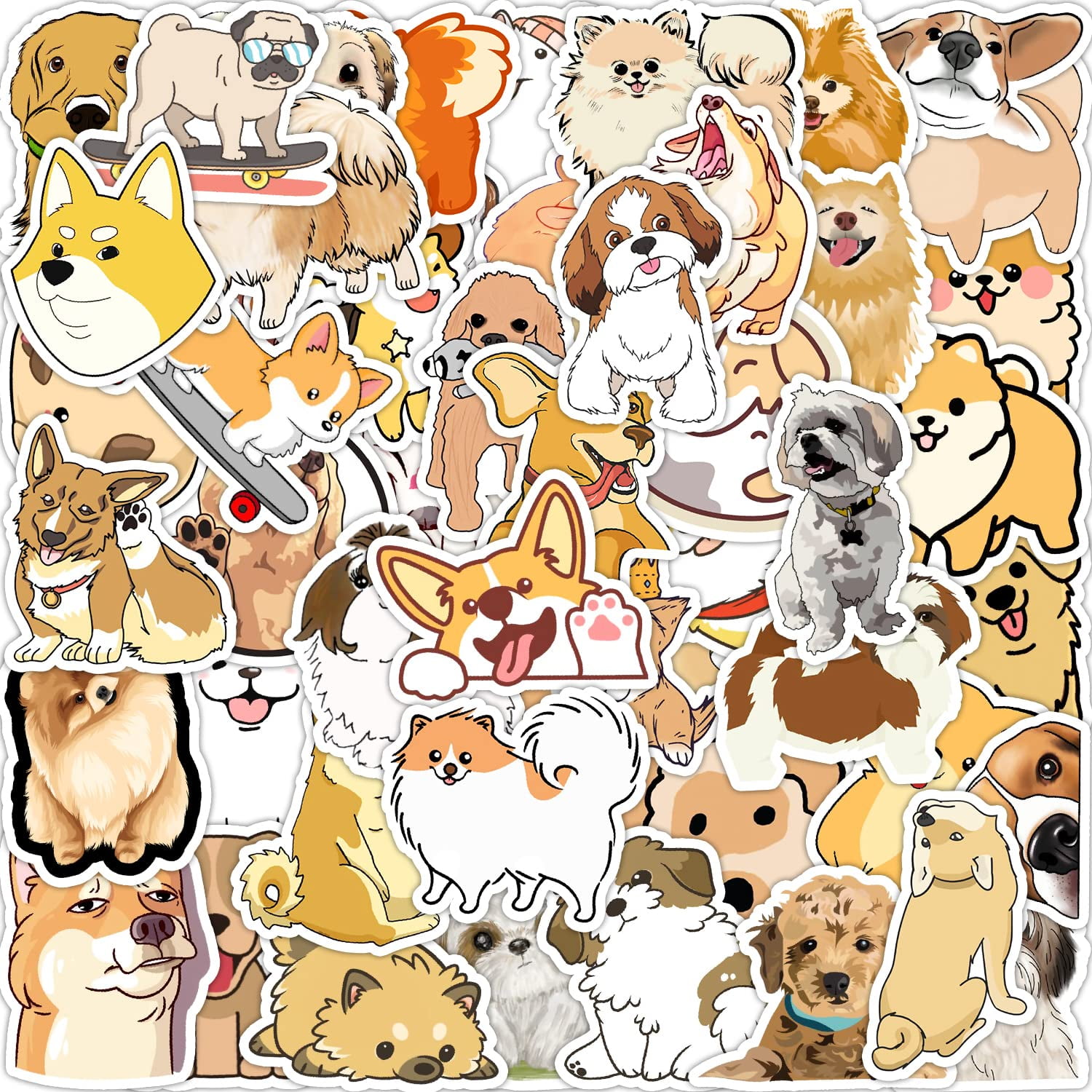 50pcs Cool Dog Stickers Bulk Cute Funny for Kids Water Bottles, Vinyl Waterproof Laptop Realistic Dog Sticker Pack for Phone Guitar Luggage