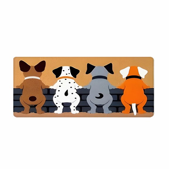 Cartoon Dogs Back View Mouse Pad 31.5x11.82 Inches Rubber Desk Mat for Office and Gaming
