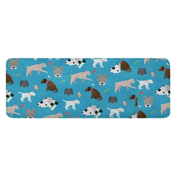 Cartoon Dogs Blue Background Kitchen Rug Mat,Kitchen Runner Rugs Non Skid Washable,Decorative Kitchen Floor Mats for Kitchen,Sink,Laundry,17"x47.2"