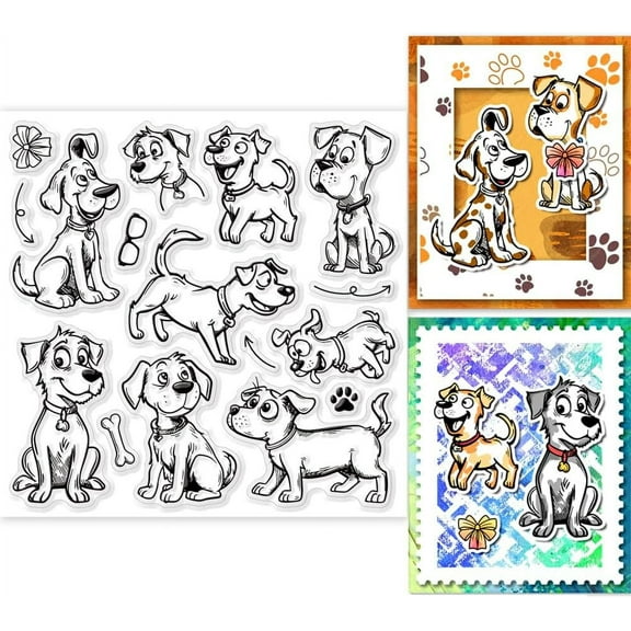 Cartoon Dogs Clear Stamp for Card Making Funny Dogs Clear Silicone Stamp Pets Silicone Clear Seal Stamp Paw Prints Transparent Stamp for DIY Scrapbooking Journal Album Decor