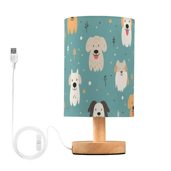Cartoon Dogs Cute Bedside Table Lamp LED Warm Lights with USB Charging Port Retro Cylinder Desk Lamps