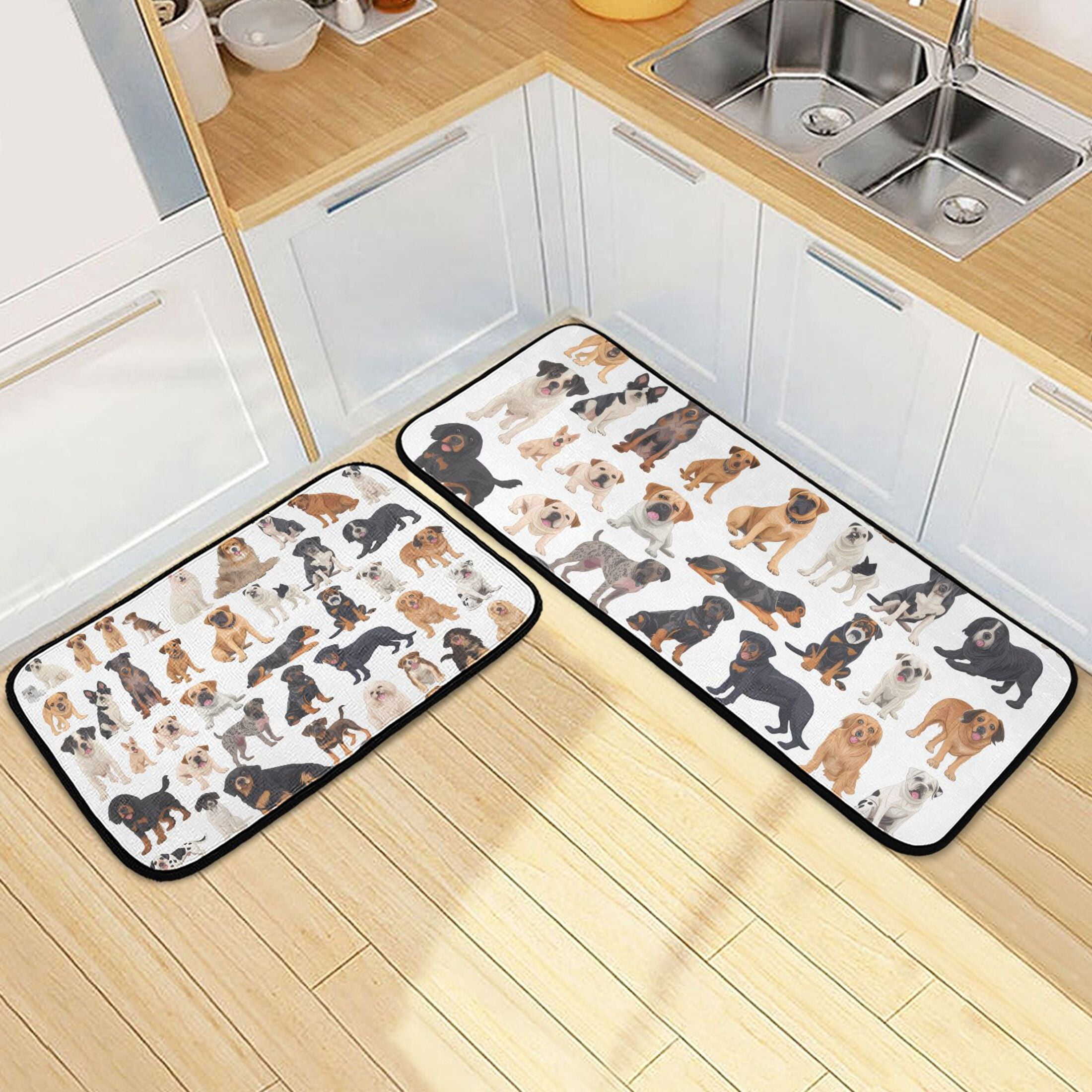 Cartoon Dogs Kitchen Rugs Set of 2 Non Slip Floor Foam Mat Cushioned ...
