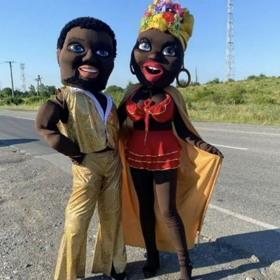 Cartoon Doll Costume Big Head Black King Queen Couple Performance Full Set of Props Performance Mascot