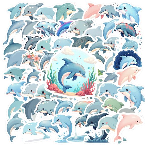 Cartoon Dolphin Stickers, Waterproof Dolphin Sticker for Water Bottle Laptop Phone Cases Planner Skateboard Luggage Helmet Party Favor Decor, Ideal for Adults Teens Teacher Rewards