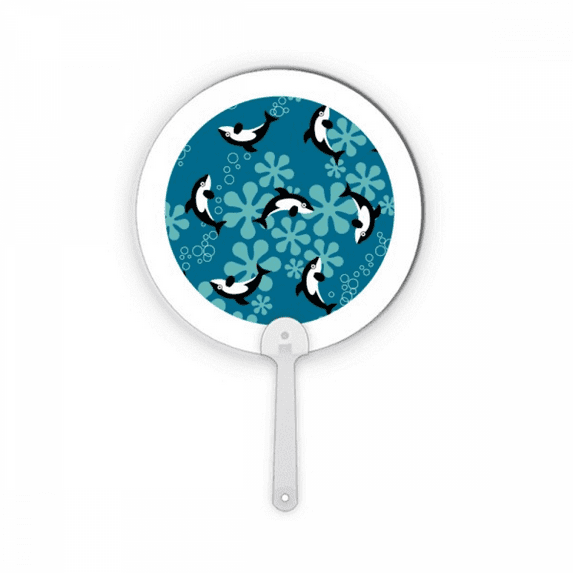 Cartoon Dolphins Whales Blue Waves Plastic Round Handheld Fan Decorations Craft