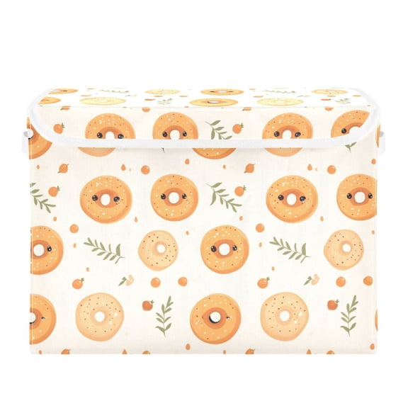 Cartoon Donut Large Storage Bins with Linen Collapsible Lid Storage Box 16.7 x 12.6 x 11.8in