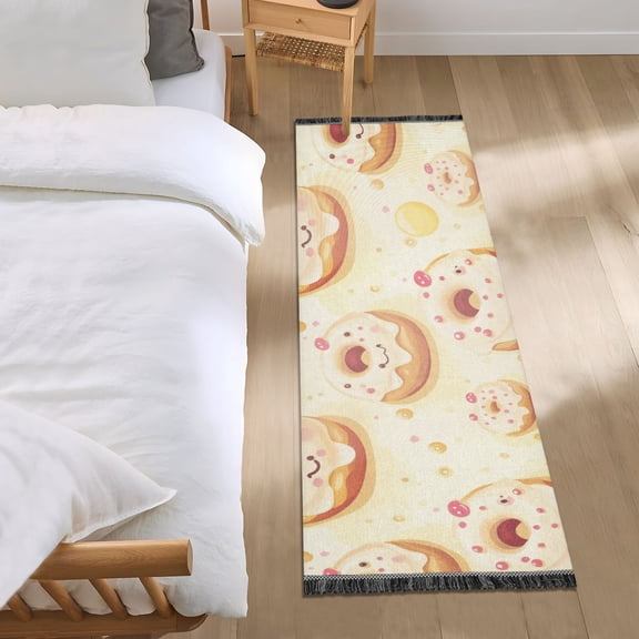Cartoon Donut Print Bedroom Runner Rug 2'x 6' Non Slip Carpet Indoor Home Area Rug Living Room
