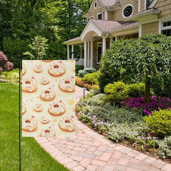 Cartoon Donut Print Garden Flag 12x18 inch Double Sided Outside Yard Decorations for Home Outdoor