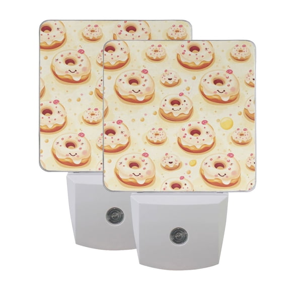 Cartoon Donut Print LED Night Light with Smart Sensor Plug Into Wall Dusk to Dawn 2 packs
