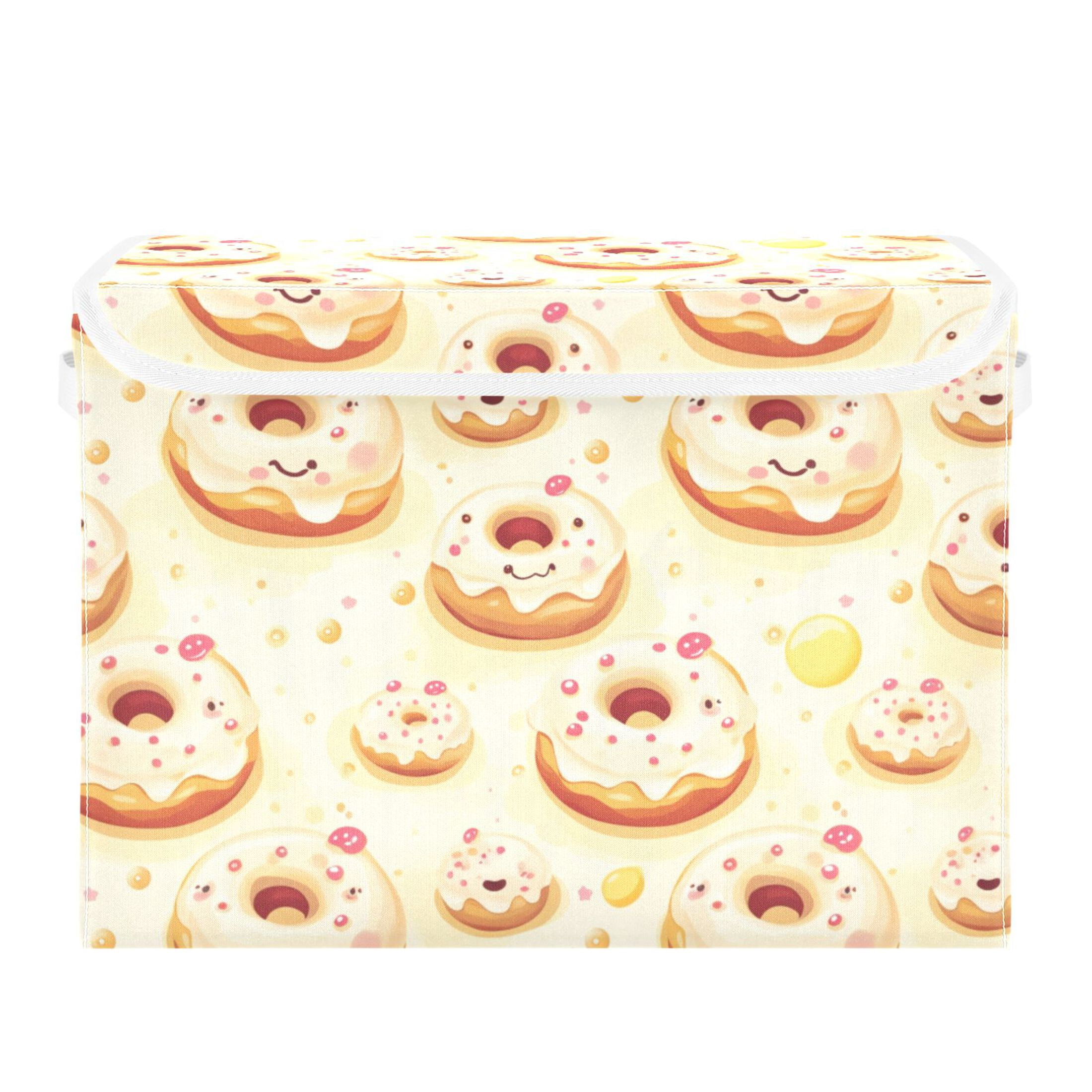 Cartoon Donut Print Large Storage Bins with Linen Collapsible Lid ...
