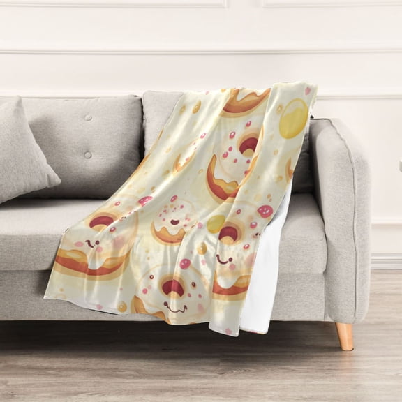 Cartoon Donut Print Throw Blanket 60" x 90" Soft and Warm Blankets for Couch Sofa and Bed