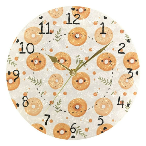 Cartoon Donut Round Wall Clock Silent Battery Operated Home Decor for Living Room Bedroom