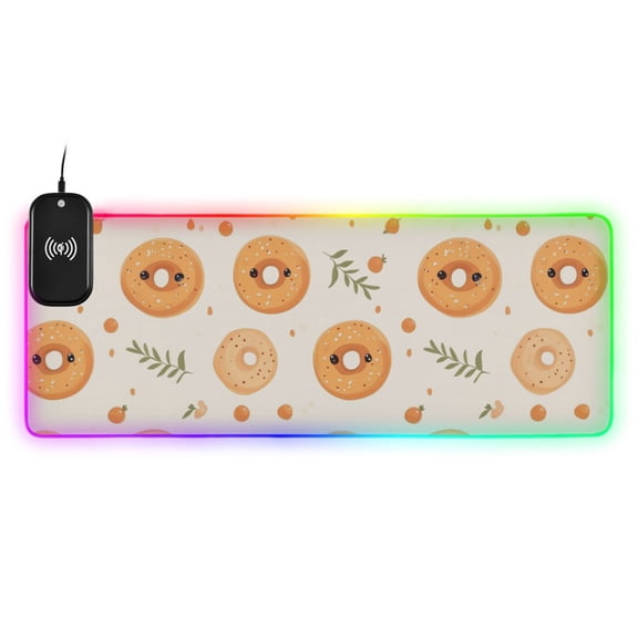 Cartoon Donut Wireless Charging RGB Gaming Mouse Pad Large Keyboard Mat Rubber Base 13 Light Modes
